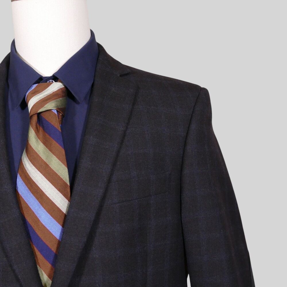 Lauren Ralph Lauren Sport Coat Blazer Mens 42R Navy Blue Plaid Elbow Patch Wool